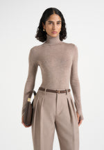 Madeline - Wool-Blend Turtleneck Knit Bodysuit - Taupe