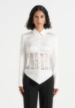 Ethel - Satin Shirt With Lace Corset Panel - Ivory