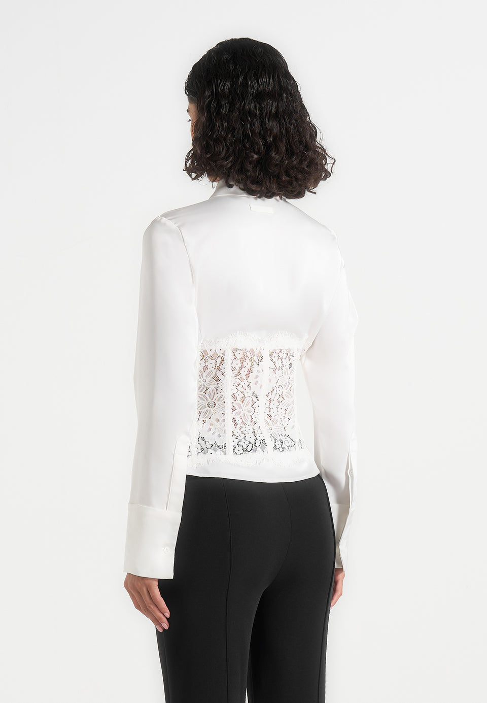 Ethel - Satin Shirt With Lace Corset Panel - Ivory