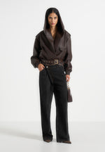 Tamsin - Hooded Cropped Leather Jacket With Belt - Brown