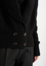 Makayla - Shawl Collar Rib Knit Cardigan - Black