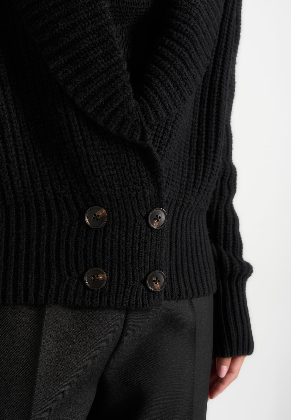 Makayla - Shawl Collar Rib Knit Cardigan - Black