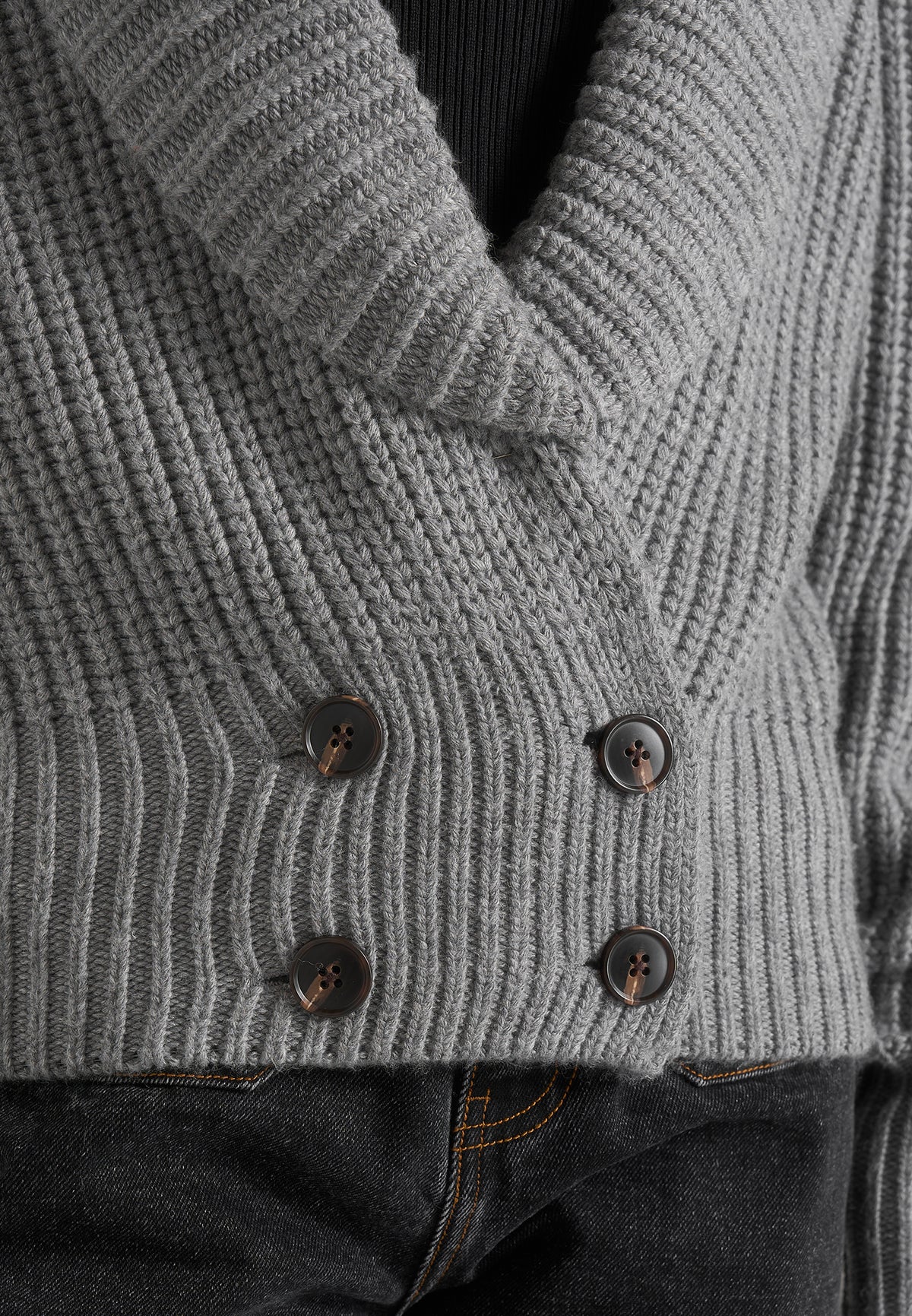 Makayla - Shawl Collar Rib Knit Cardigan - Grey