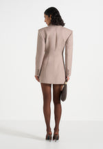 Farah - Asymmetric Ruched Blazer Mini Dress - Taupe