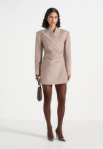 Farah - Asymmetric Ruched Blazer Mini Dress - Taupe