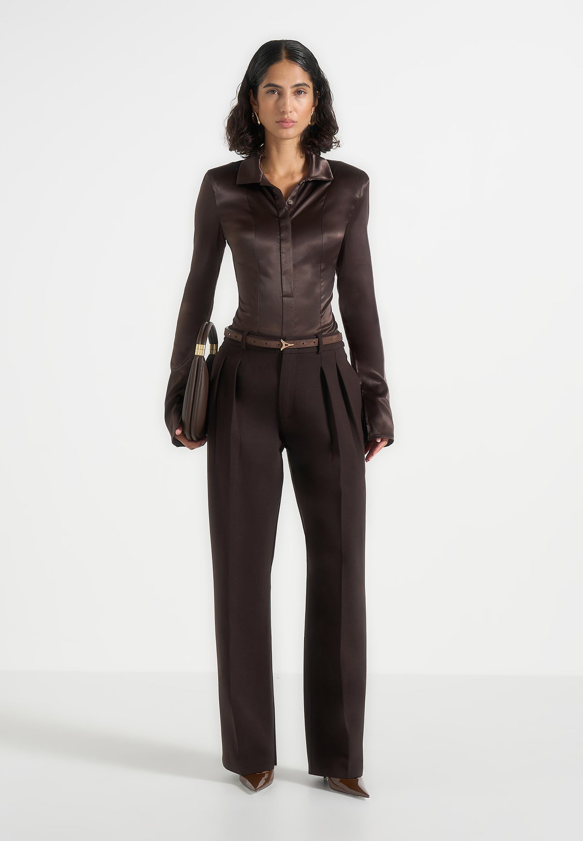 Julie - Tailored Twin Pleat Trousers - Brown