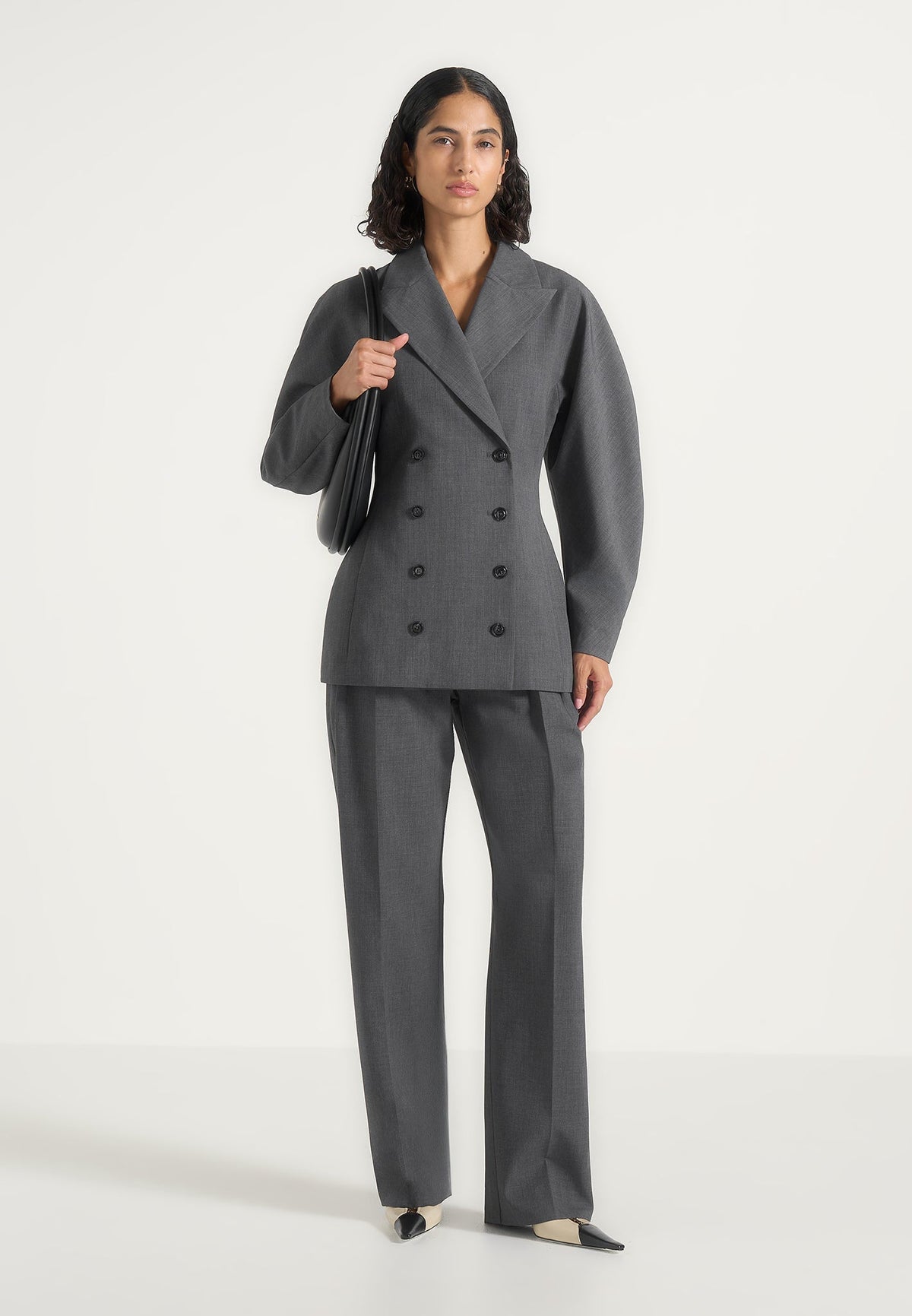 Julie - Tailored Twin Pleat Wool-Blend Trousers - Grey