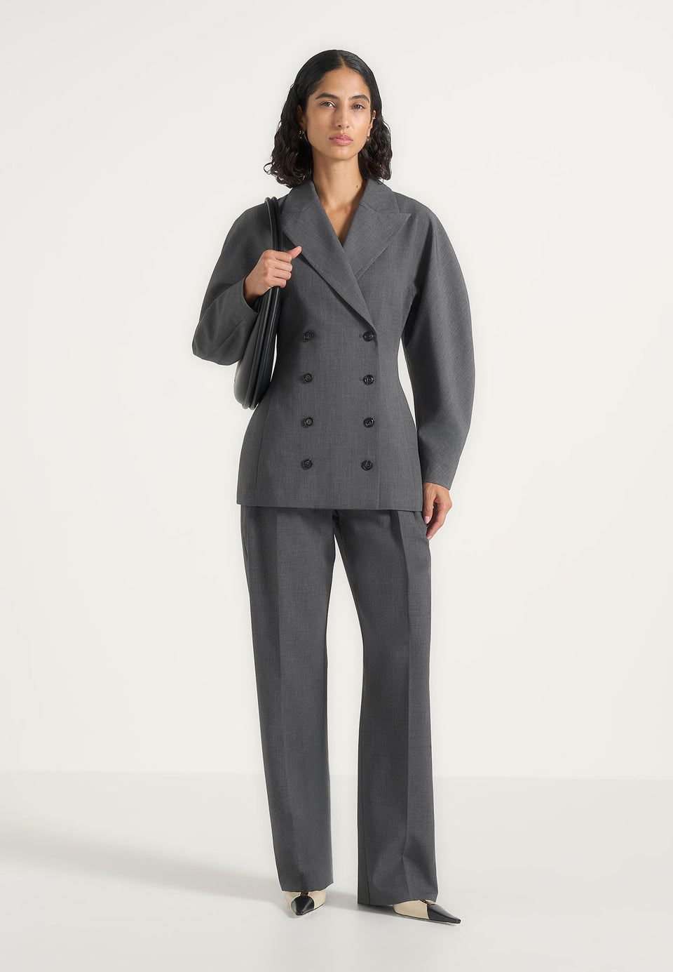Julie - Tailored Twin Pleat Wool-Blend Trousers - Grey