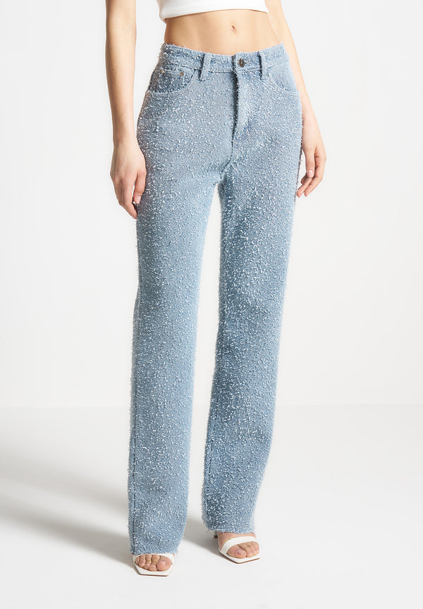 Sara - Boucle Straight Leg Jeans - Light Blue