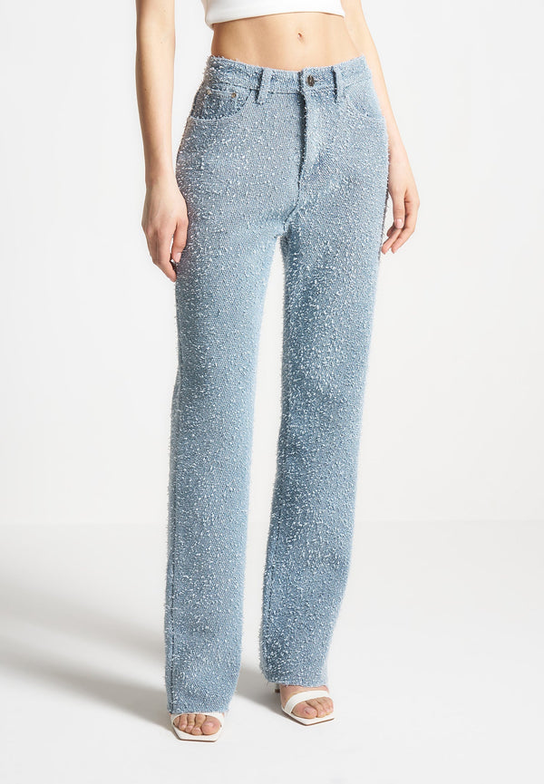 Sara - Boucle Straight Leg Jeans - Light Blue