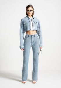 Sara - Boucle Straight Leg Jeans - Light Blue