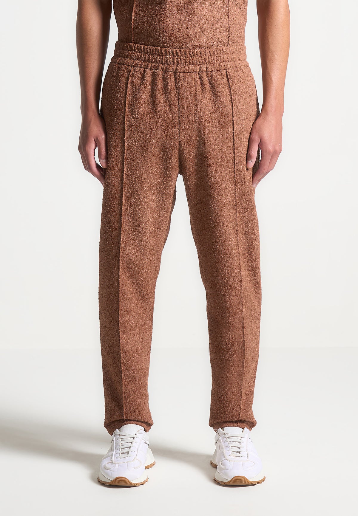 Boucle Pintuck Tapered Trousers - Fawn
