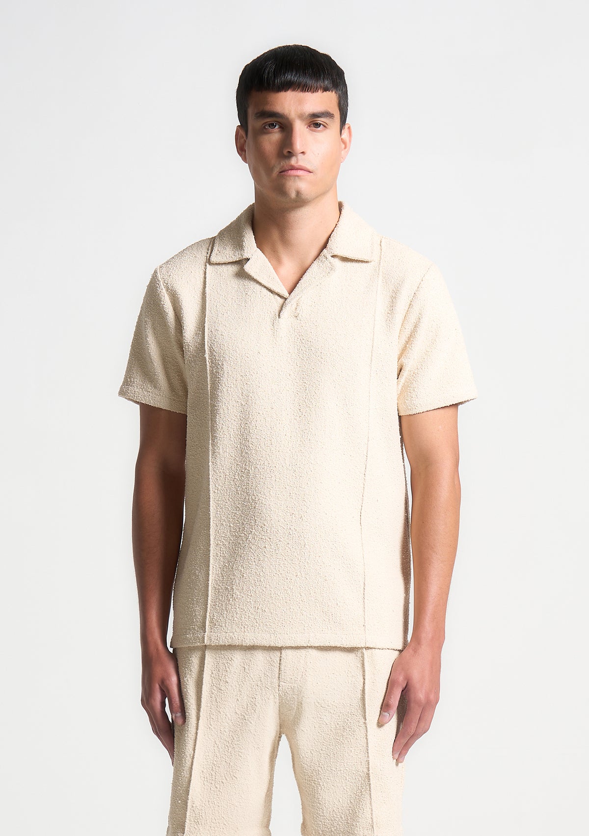 Boucle Revere Pintuck Polo Shirt - Beige