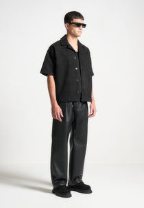 Luc - Boxy Suede Shirt - Black