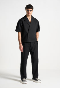 Abel - Boxy Twill Double Breasted Shirt - Black