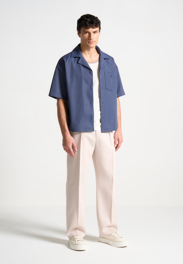 Boxy Twill Revere Shirt - Steel Blue