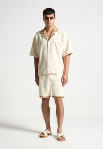 Boxy Wool Revere Shirt - Cream/Brown
