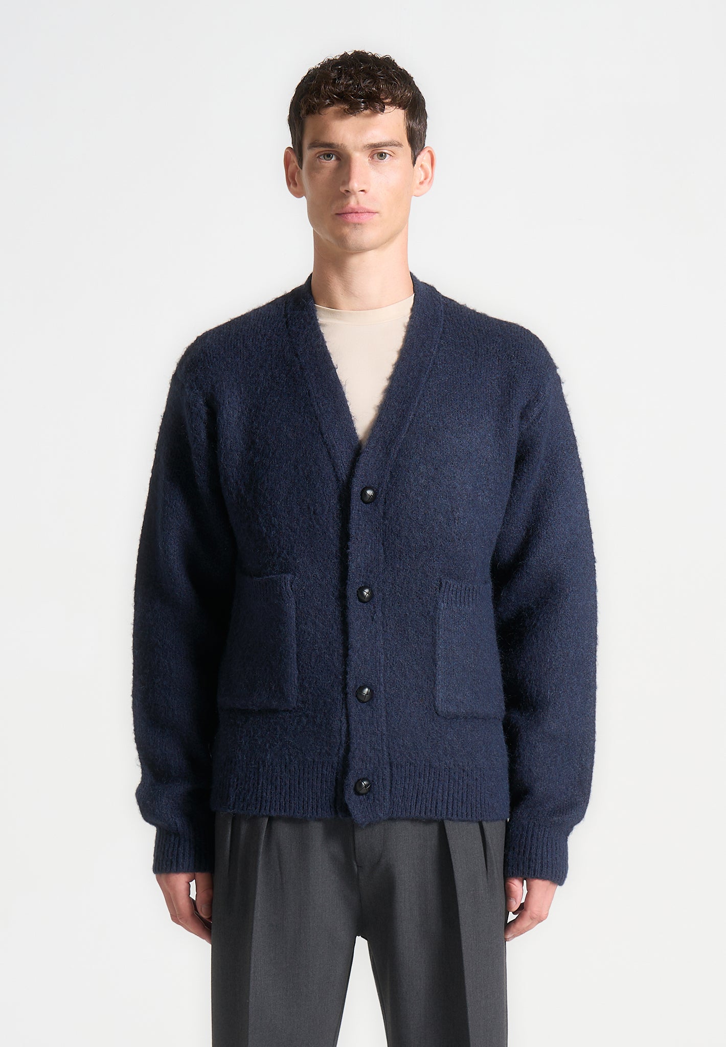 Navy blue knitted cardigan 2025
