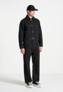 Nino - Clasp Detail Contrast Stitch Gabardine Jacket - Black