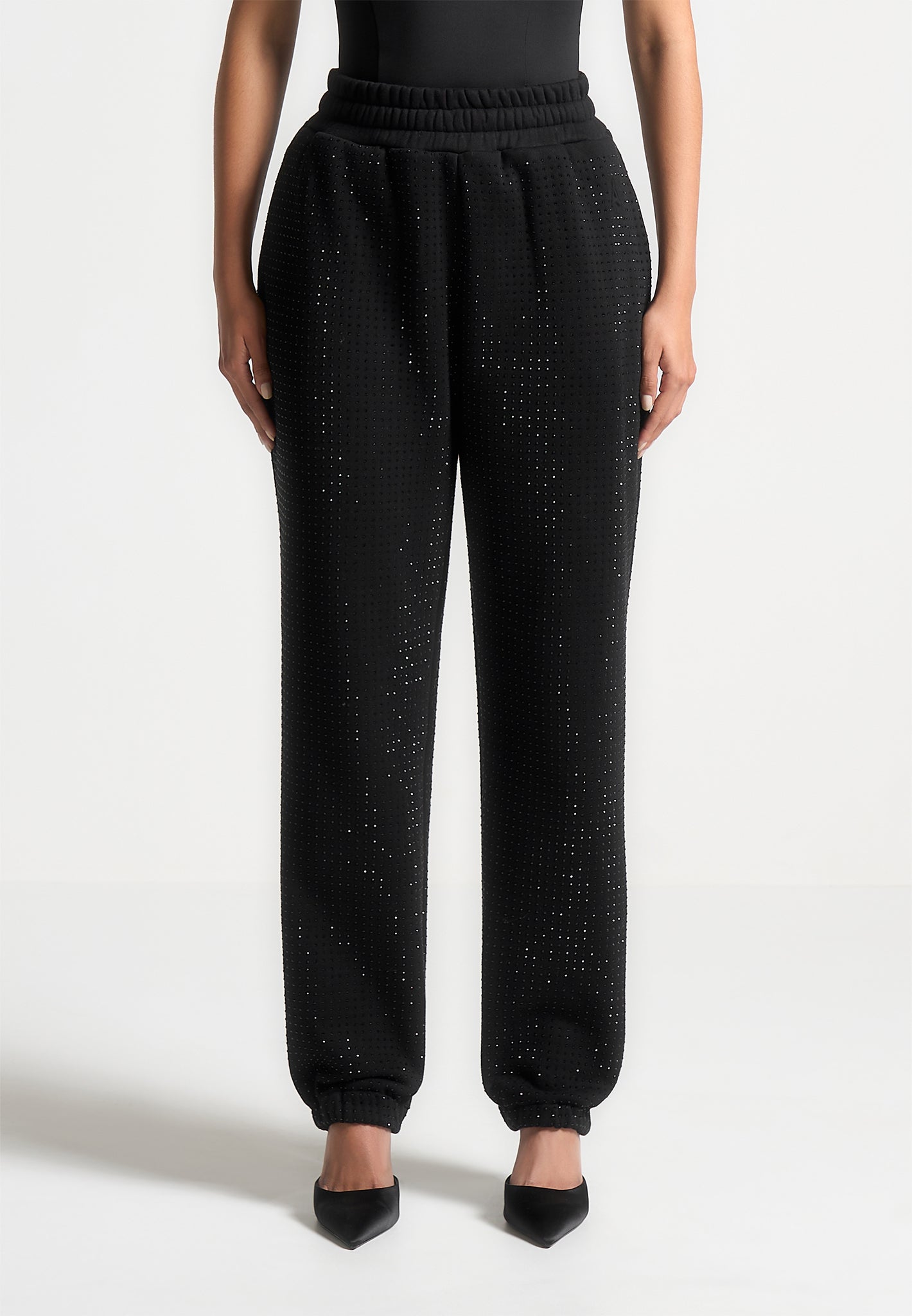 Cuffed Rhinestone Joggers Black Maniere De Voir