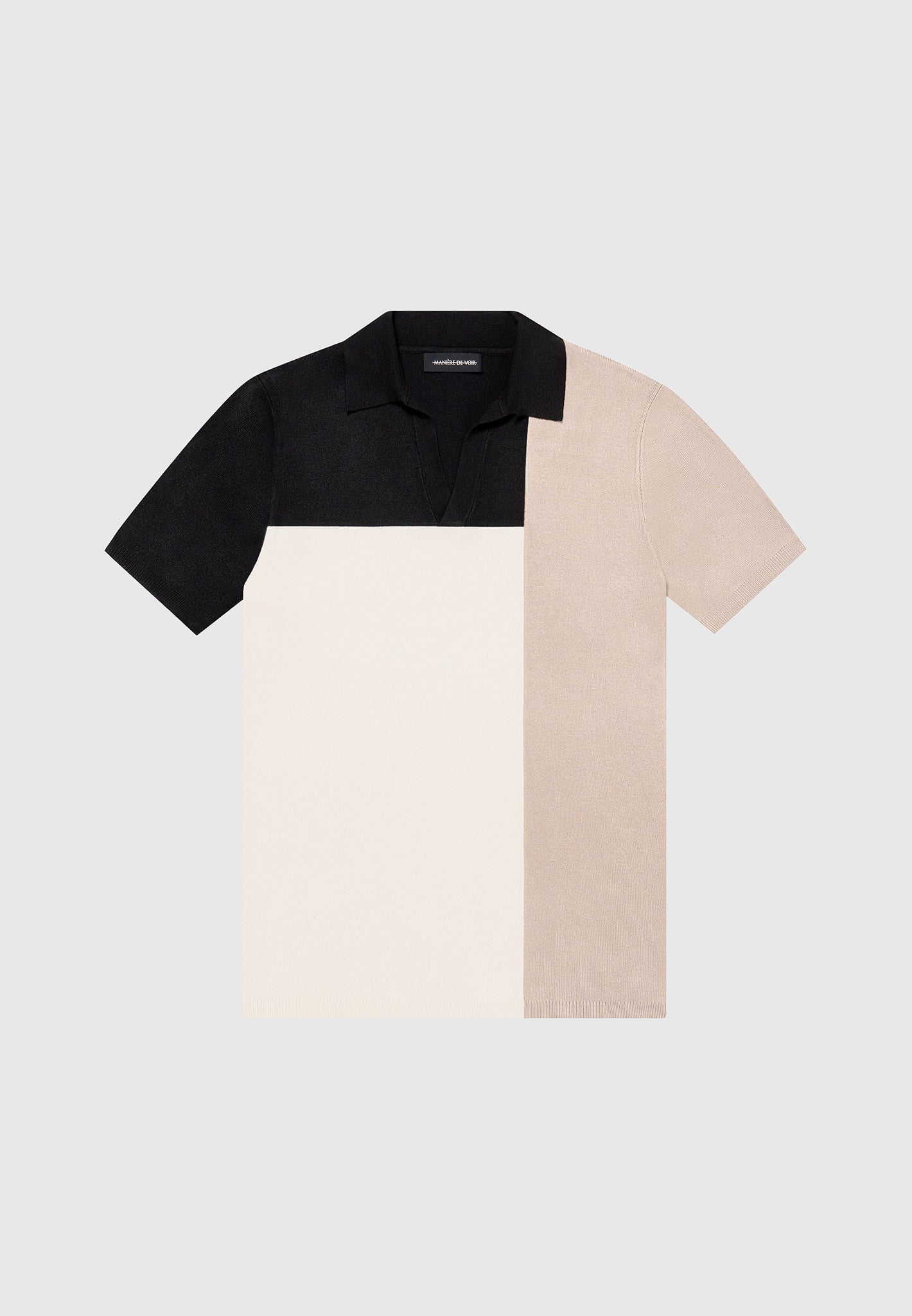 colour-block-knit-revere-polo-top-black-beige