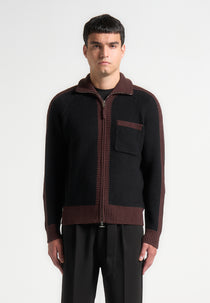René - Colour Block Zip Through Cardigan - Black