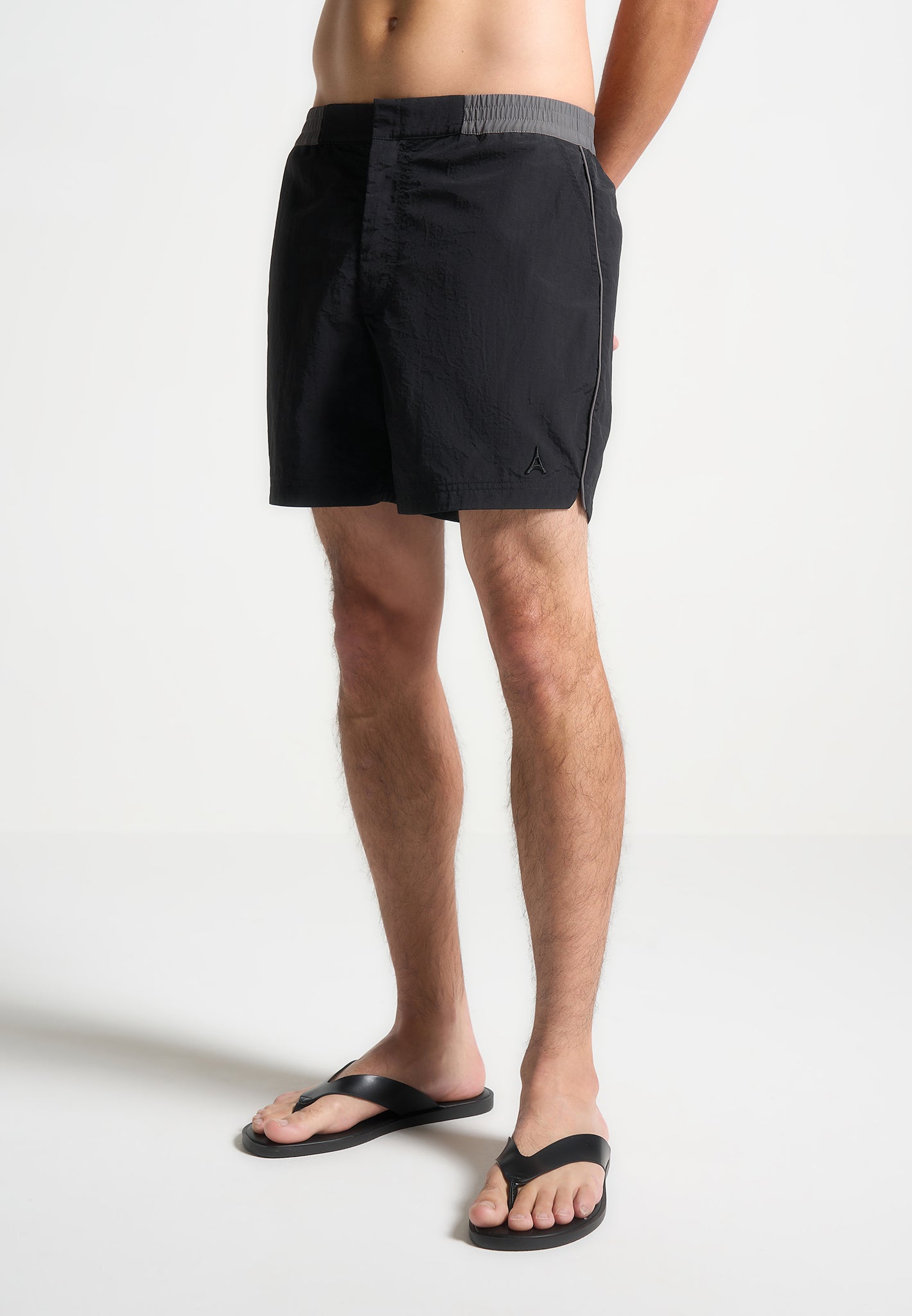 contrast-waistband-swim-shorts-black-grey