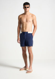 Contrast Waistband Swim Shorts - Navy/Cream