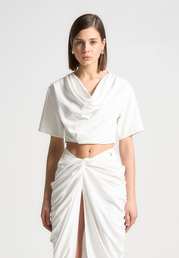 Cowl Neck Drape T-Shirt - White