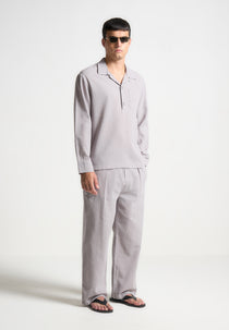 Crinkled Linen Pullover Shirt - Grey
