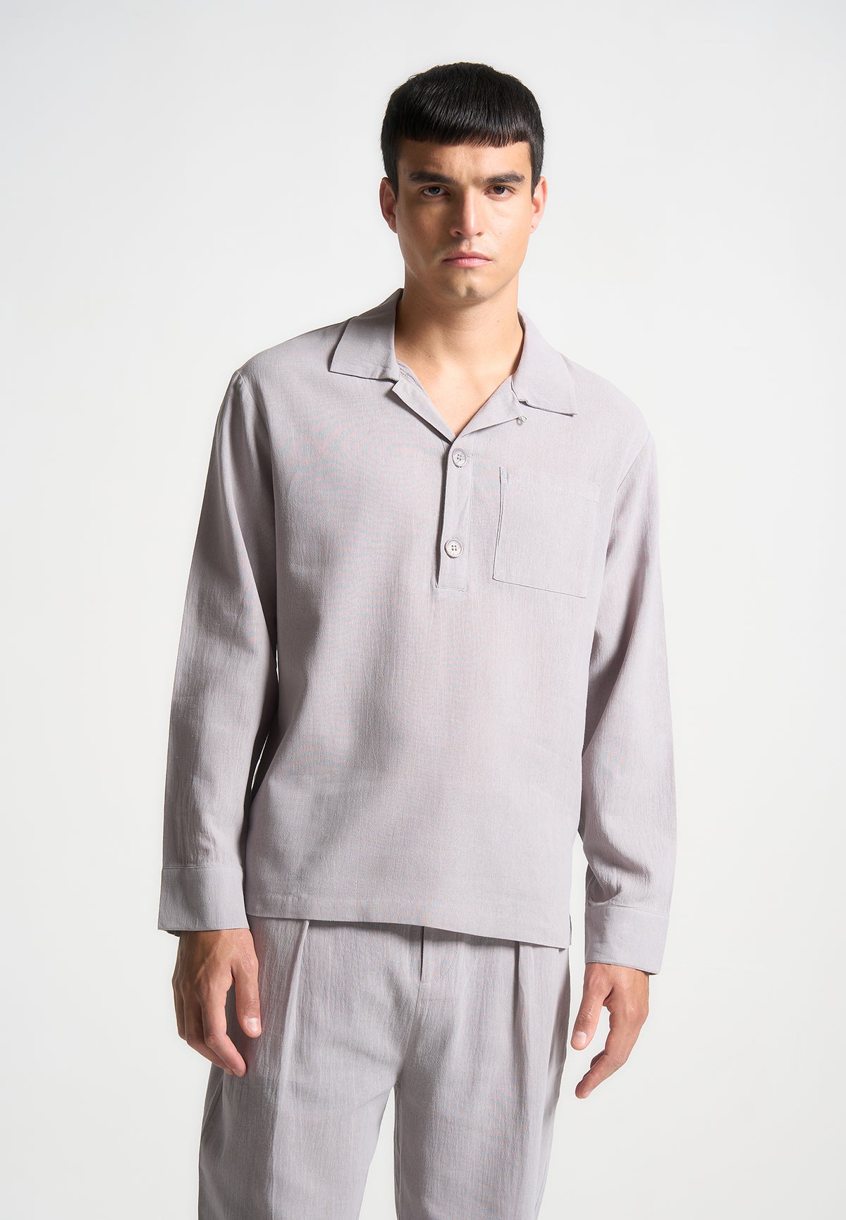 Crinkled Linen Pullover Shirt - Grey