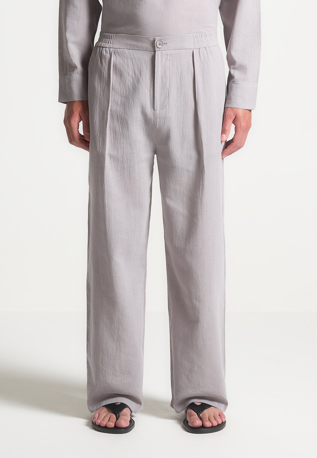 Crinkled Linen Trousers - Grey