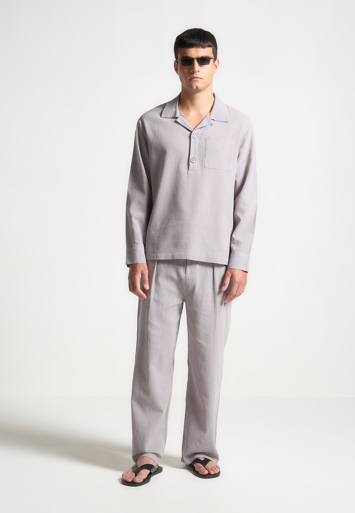 Crinkled Linen Trousers - Grey