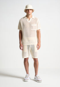 Crochet Knit Polo Shirt  - Cream