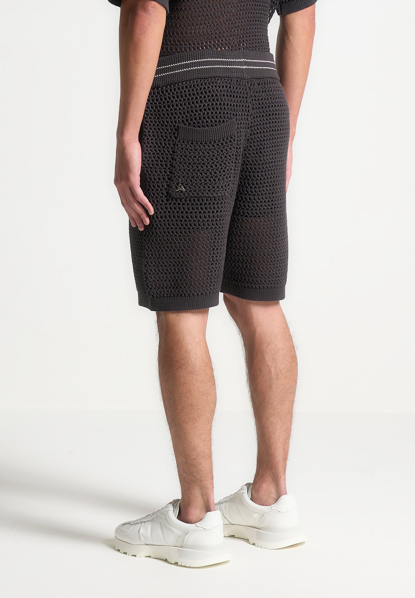 crochet-knit-stripe-shorts-charcoal-grey