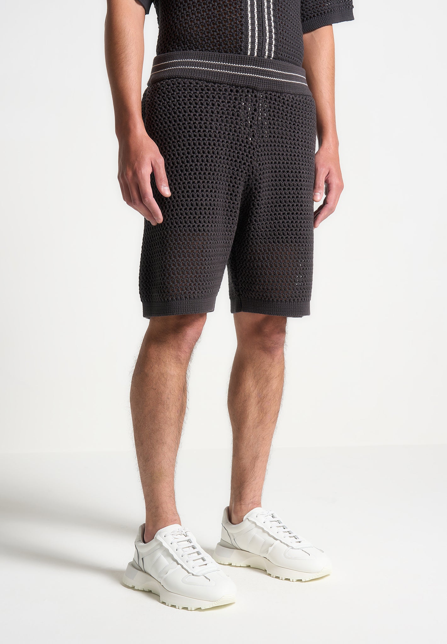 crochet-knit-stripe-shorts-charcoal-grey