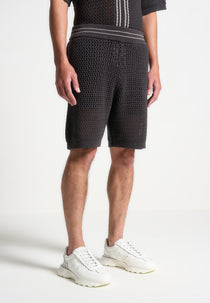 Crochet Knit Stripe Shorts - Charcoal Grey