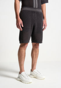 Crochet Knit Stripe Shorts - Charcoal Grey