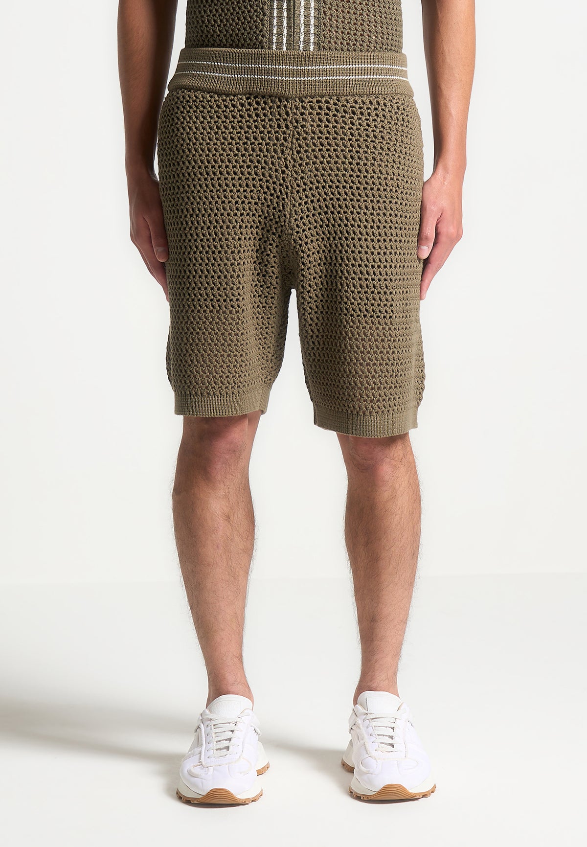 Crochet Knit Stripe Shorts - Khaki