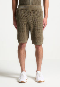 Crochet Knit Stripe Shorts - Khaki