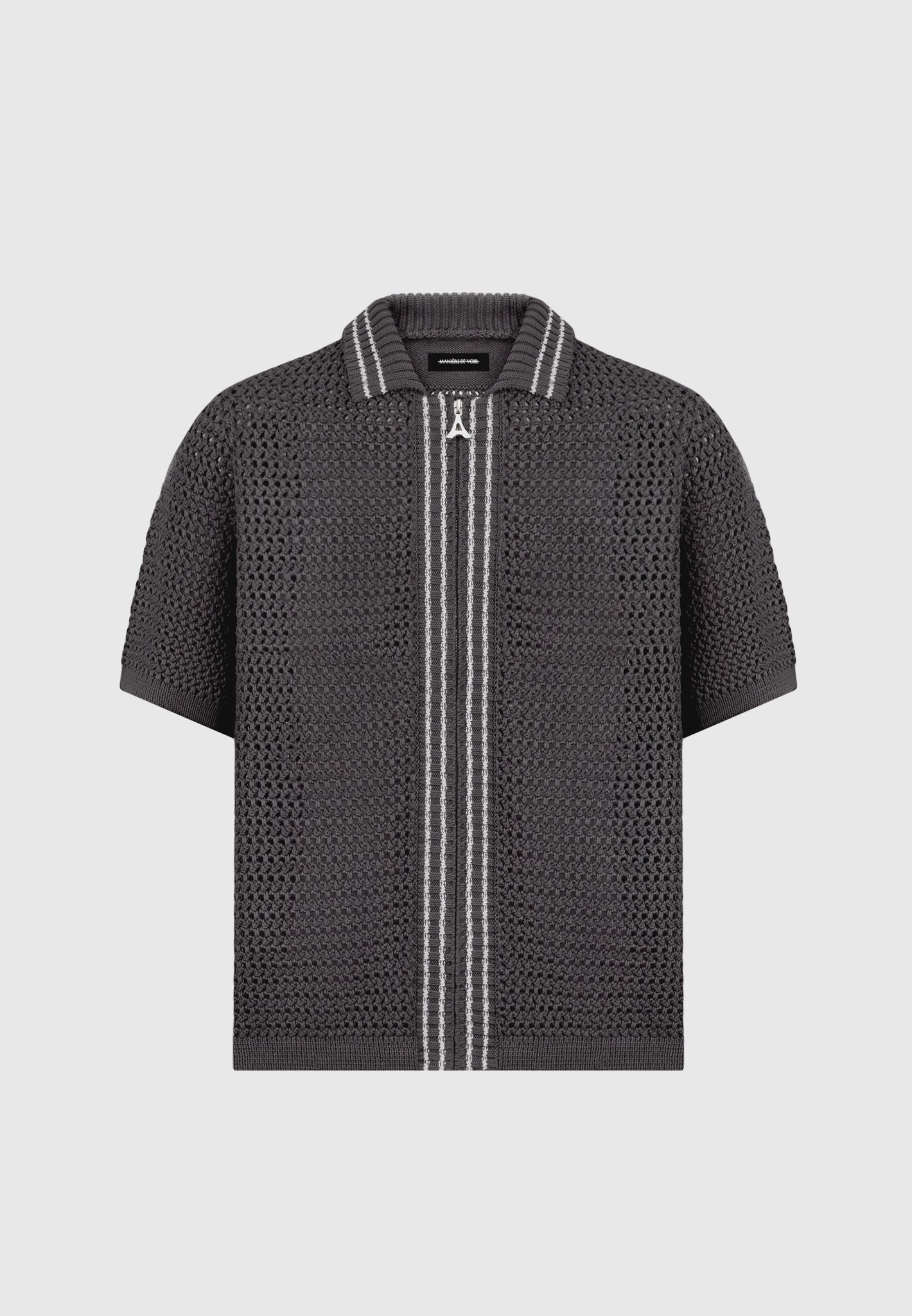 crochet-knit-stripe-zip-shirt-charcoal-grey