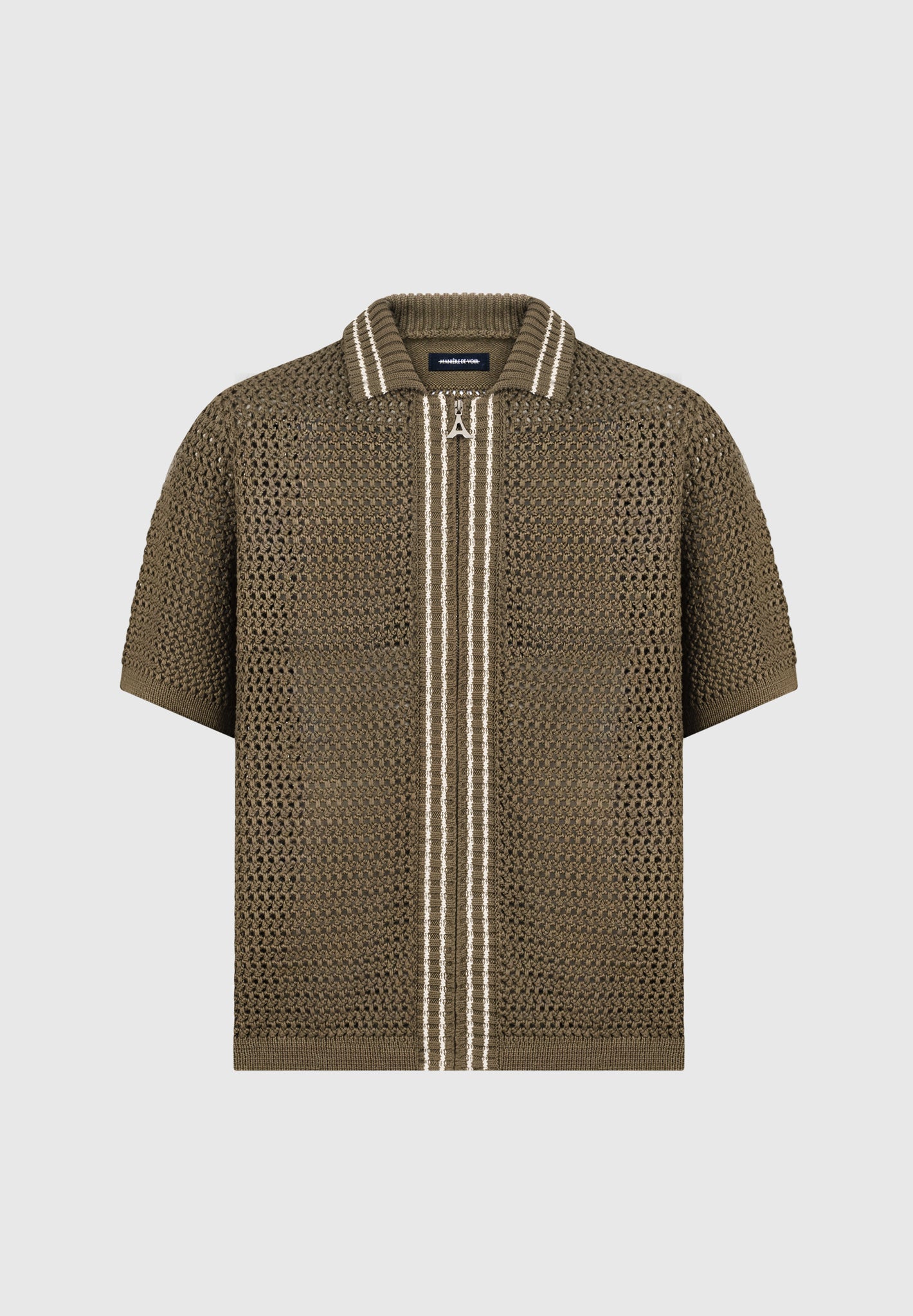 crochet-knit-stripe-zip-shirt-khaki