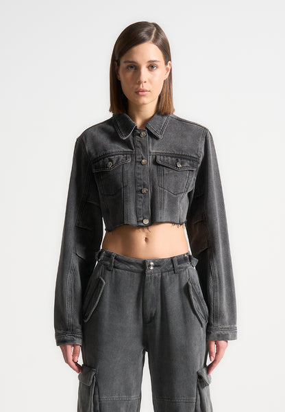 ジャケット・アウター melt the lady jacket cropped(half) gray cropped-tacked-sleeve-jacket-
