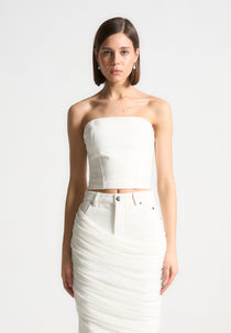 Denim Bandeau Corset Top - White