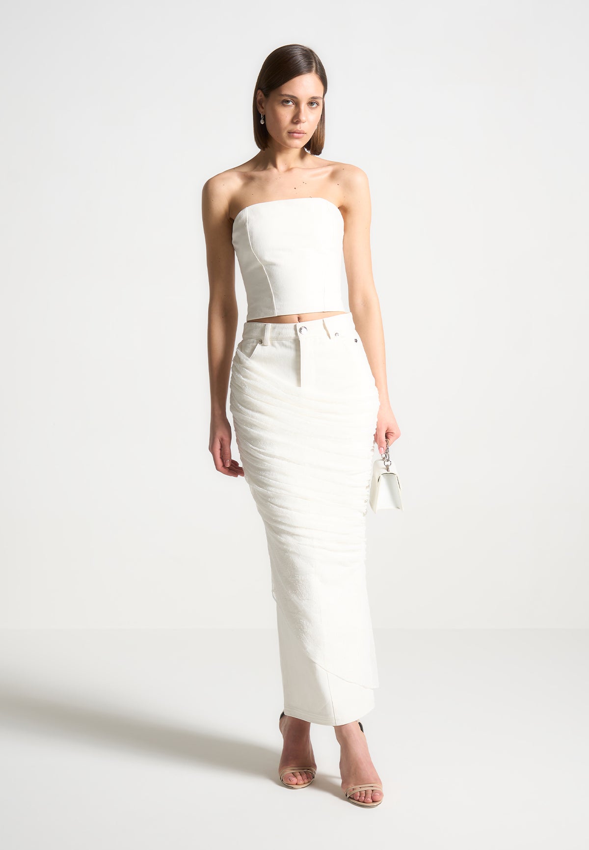 Denim Bandeau Corset Top - White