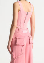 Maya - Denim Corset Top - Washed Pink