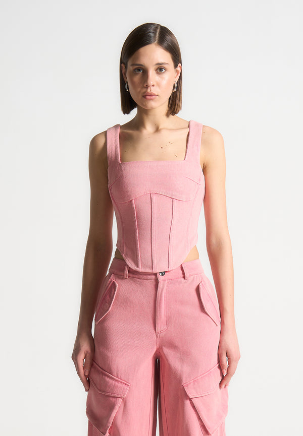 Maya - Denim Corset Top - Washed Pink