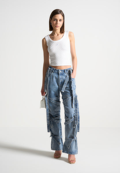 【YOURNUS】Belti Strap Cargo Denim Denim Strap Cargo Jeans - Mid Blue – Queen G&J Boutique
