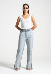 Distressed Mom Jeans - Mid Blue