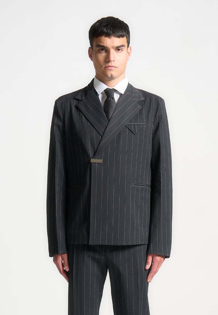 Double Breasted Pinstripe Suit Jacket Black Manière De Voir